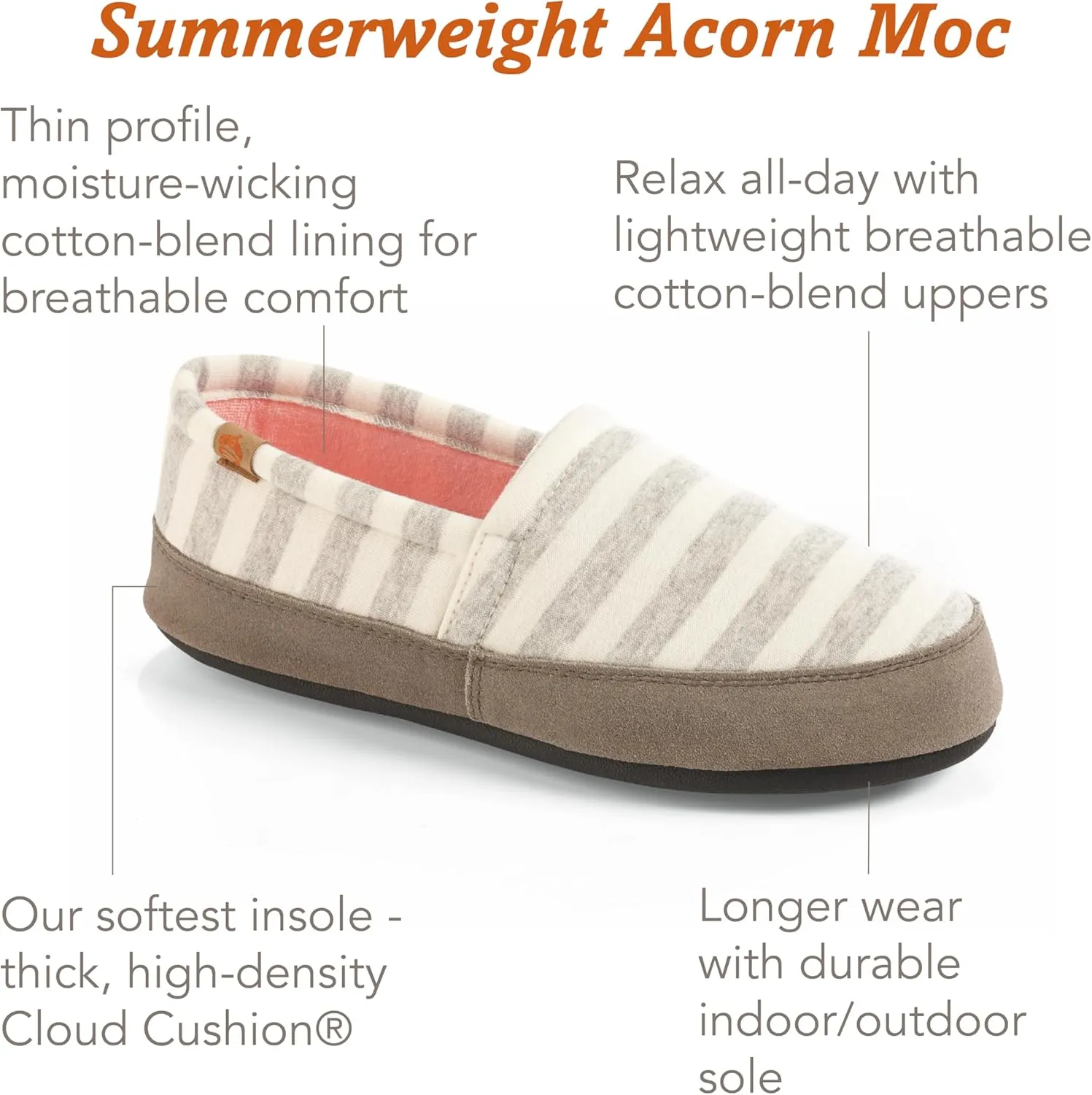 Acorn Womens Moc Slippers with Comfortable Cloud-Like Feel, Soft and Cozy Uppers and Non-Slip Sole