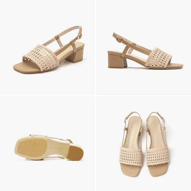 BeauToday Woven Design Block Heel Sandals for Women