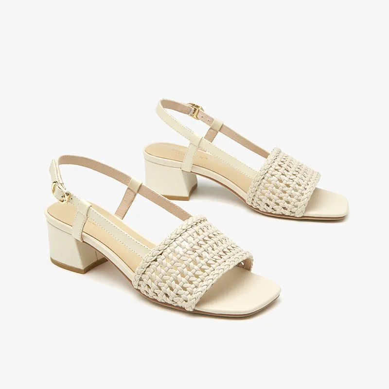 BeauToday Woven Design Block Heel Sandals for Women