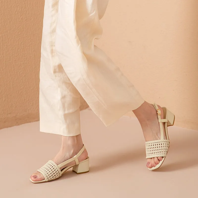 BeauToday Woven Design Block Heel Sandals for Women
