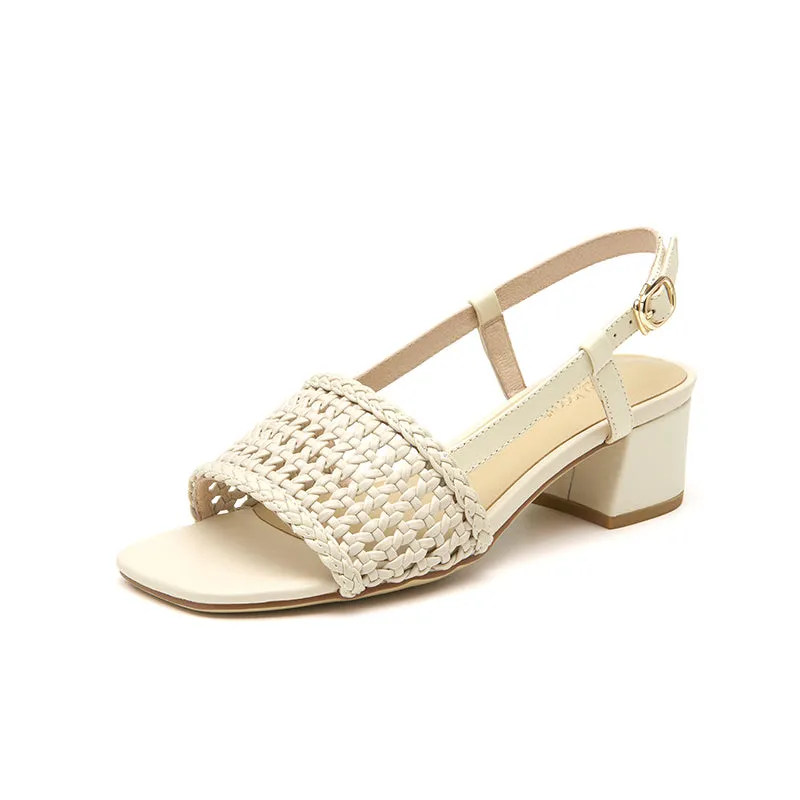 BeauToday Woven Design Block Heel Sandals for Women