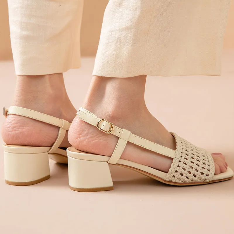 BeauToday Woven Design Block Heel Sandals for Women