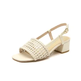 BeauToday Woven Design Block Heel Sandals for Women