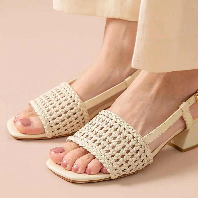 BeauToday Woven Design Block Heel Sandals for Women
