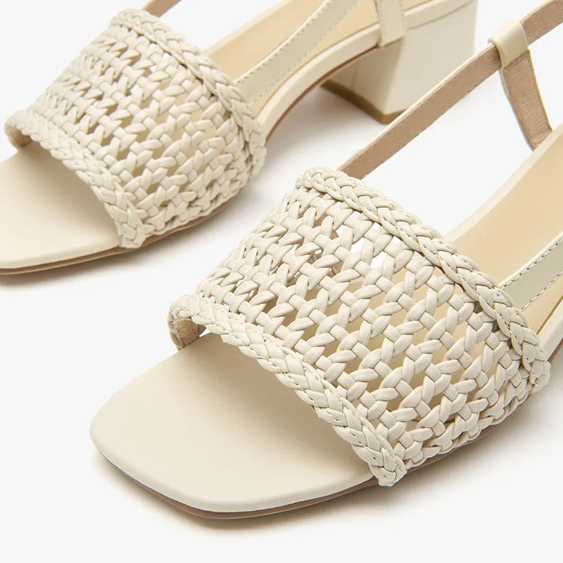 BeauToday Woven Design Block Heel Sandals for Women