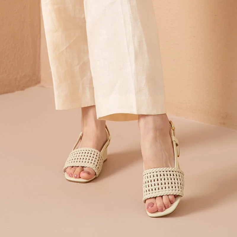 BeauToday Woven Design Block Heel Sandals for Women