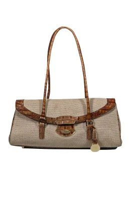 Brahmin - Beige Woven Bag w/ Croc Embossed Leather Trims
