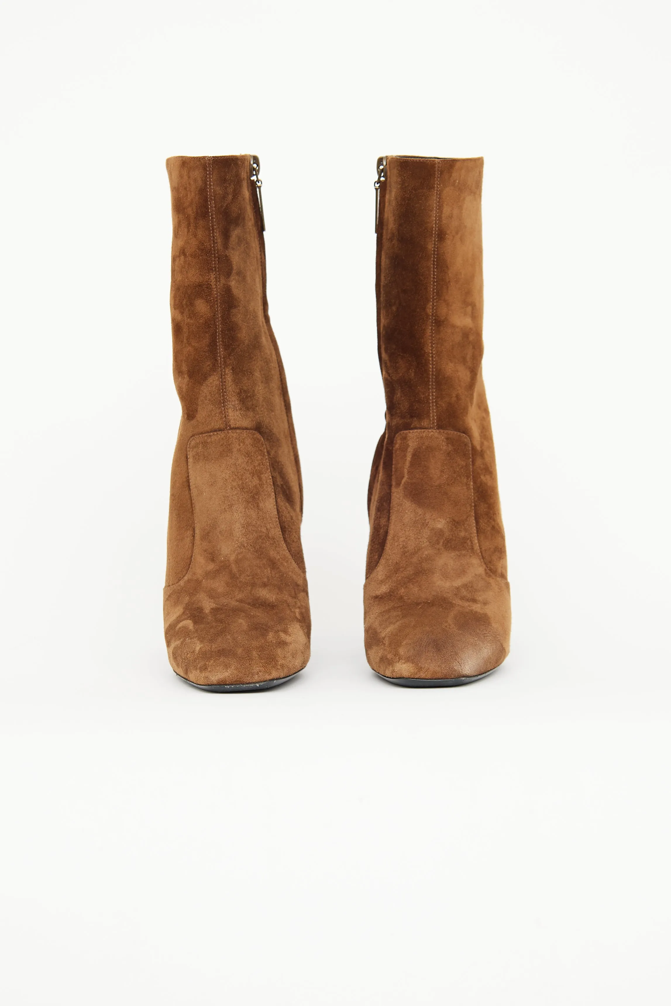 Brown Suede Zip Booties