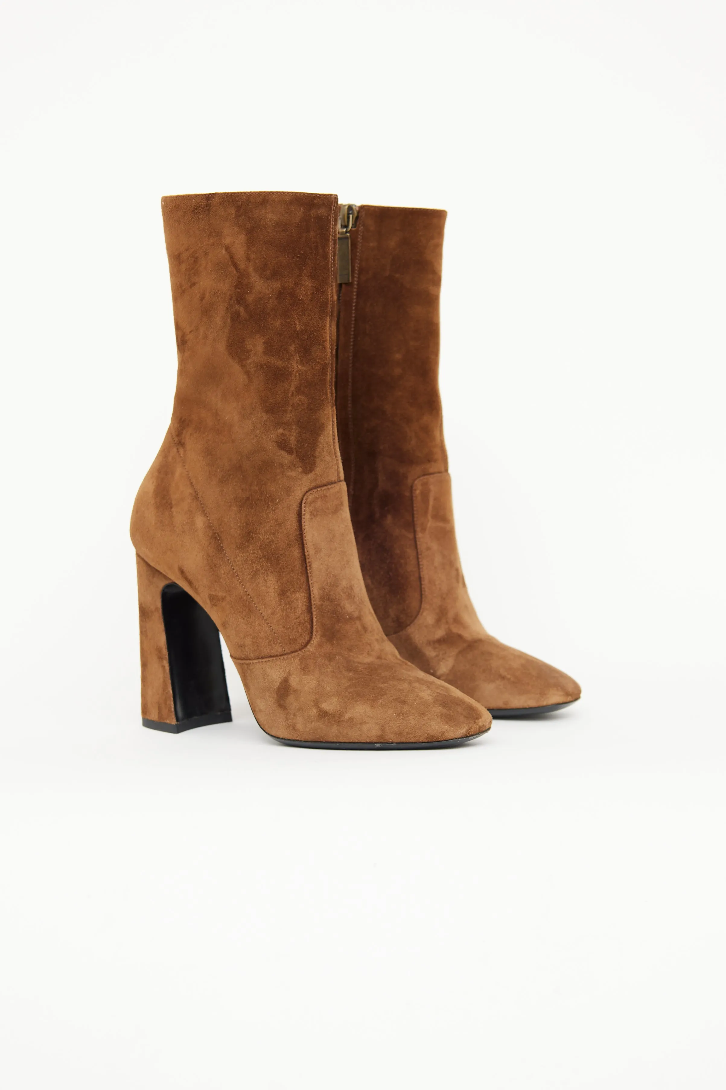 Brown Suede Zip Booties