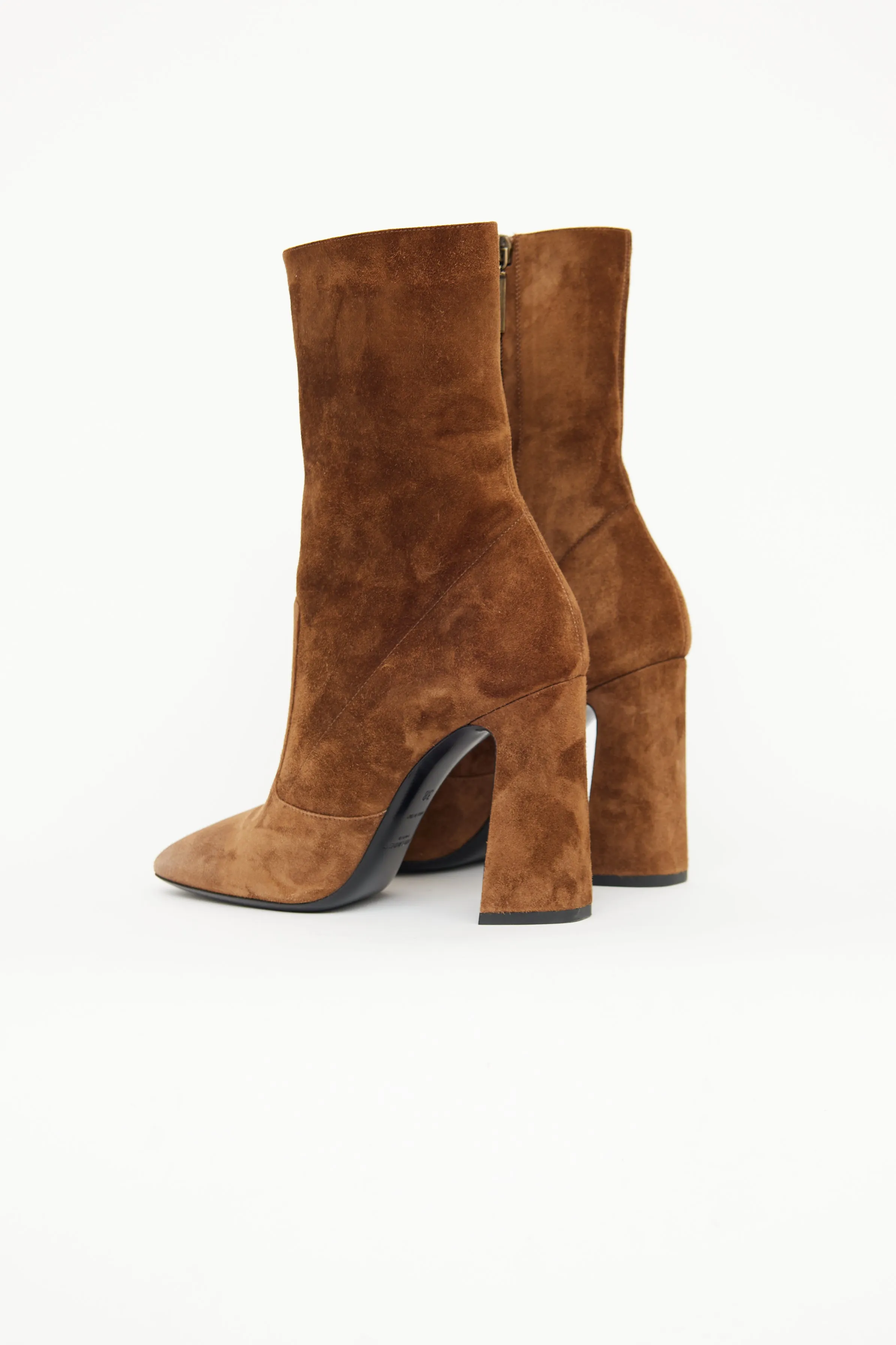 Brown Suede Zip Booties