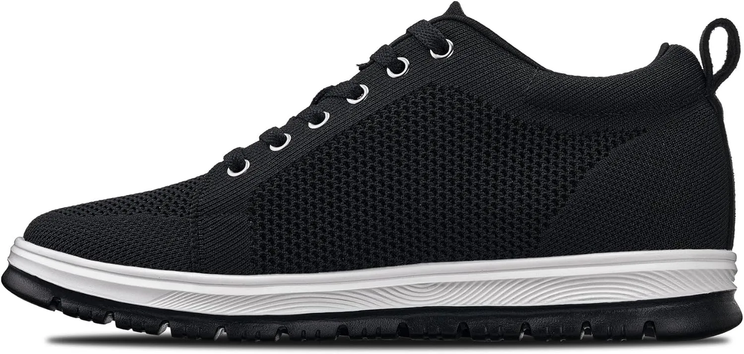 CALTO Men's Invisible Height Increasing Elevator Casual Shoes - Black/White & Black Sole Light-Weight Lace-up Knitted Casual Sporty Sneakers - 2.4 Inches Taller - X2322 - Size 12 D(M) US