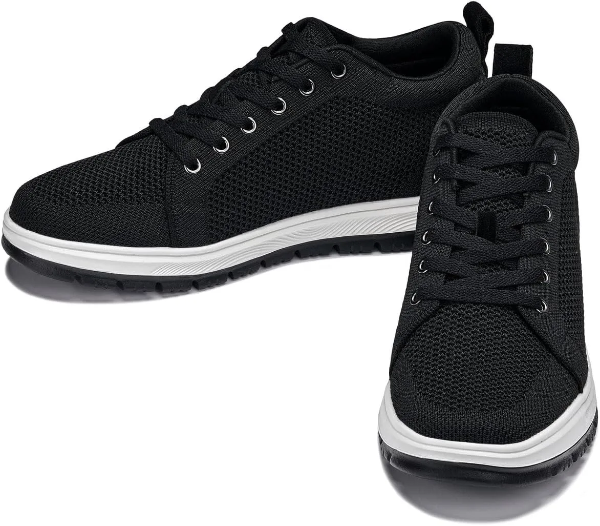 CALTO Men's Invisible Height Increasing Elevator Casual Shoes - Black/White & Black Sole Light-Weight Lace-up Knitted Casual Sporty Sneakers - 2.4 Inches Taller - X2322 - Size 12 D(M) US