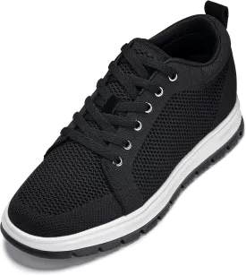 CALTO Men's Invisible Height Increasing Elevator Casual Shoes - Black/White & Black Sole Light-Weight Lace-up Knitted Casual Sporty Sneakers - 2.4 Inches Taller - X2322 - Size 12 D(M) US