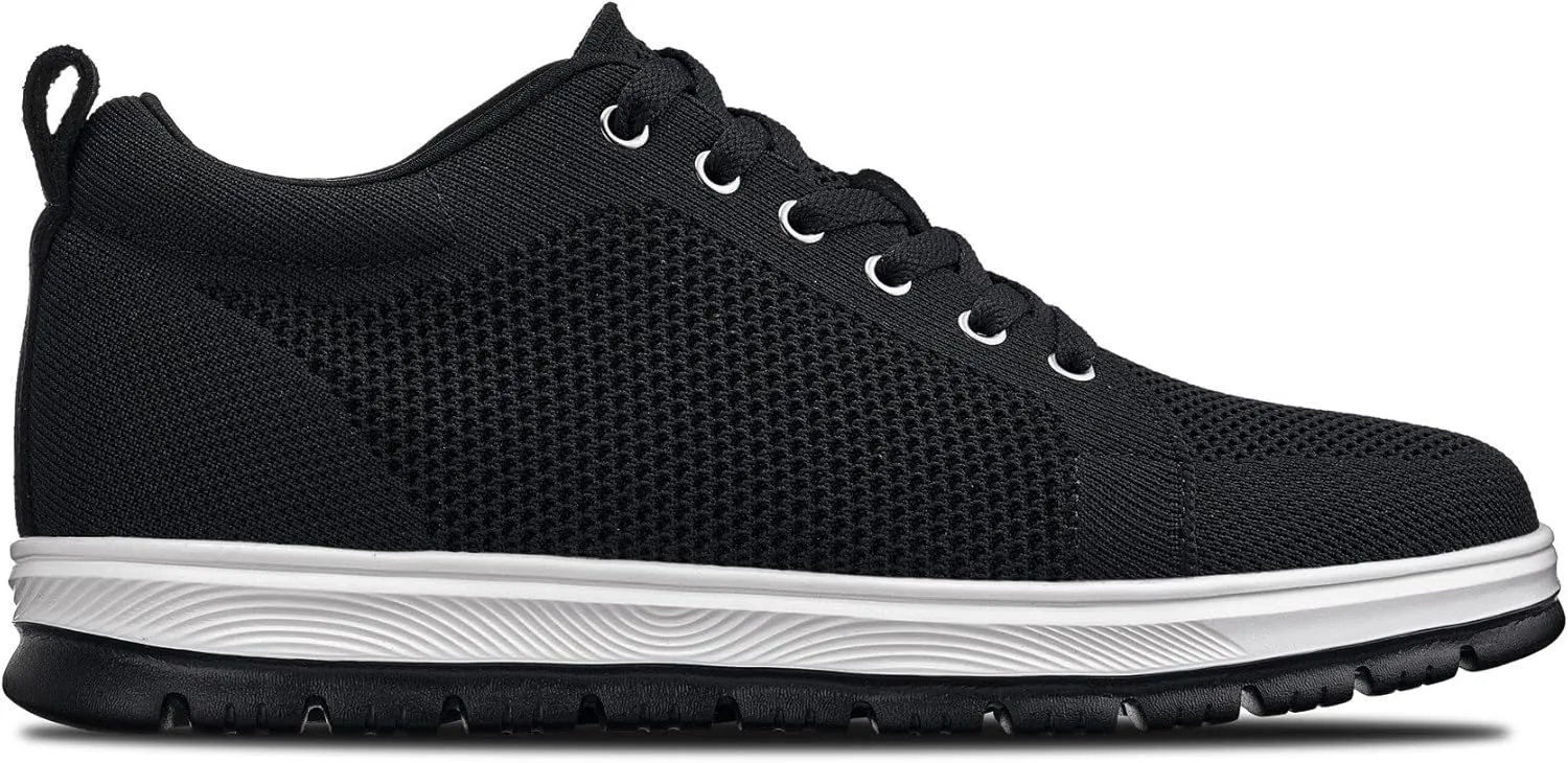 CALTO Men's Invisible Height Increasing Elevator Casual Shoes - Black/White & Black Sole Light-Weight Lace-up Knitted Casual Sporty Sneakers - 2.4 Inches Taller - X2322 - Size 12 D(M) US