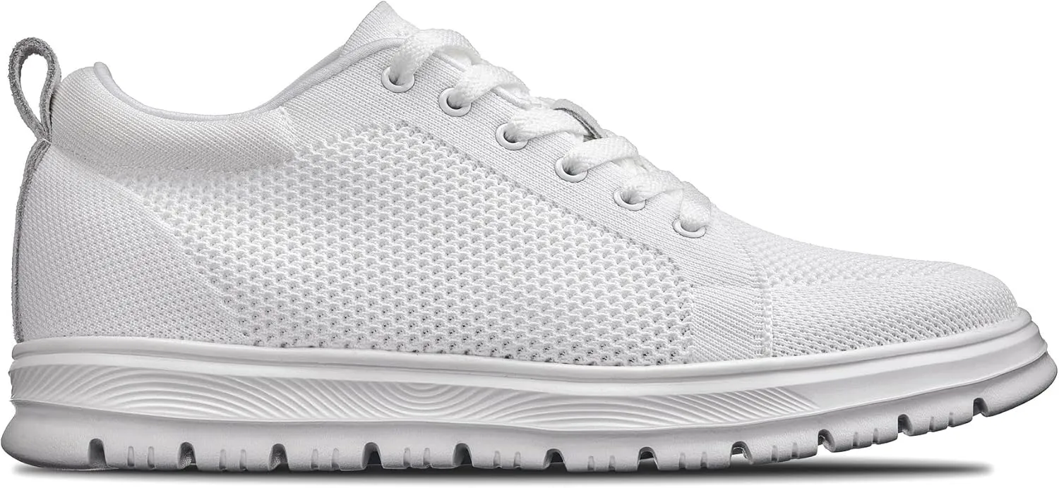 CALTO Men's Invisible Height Increasing Elevator Casual Shoes - White/White Sole Light-Weight Lace-up Knitted Casual Sporty Sneakers - 2.4 Inches Taller - X2321 - Size 8 D(M) US