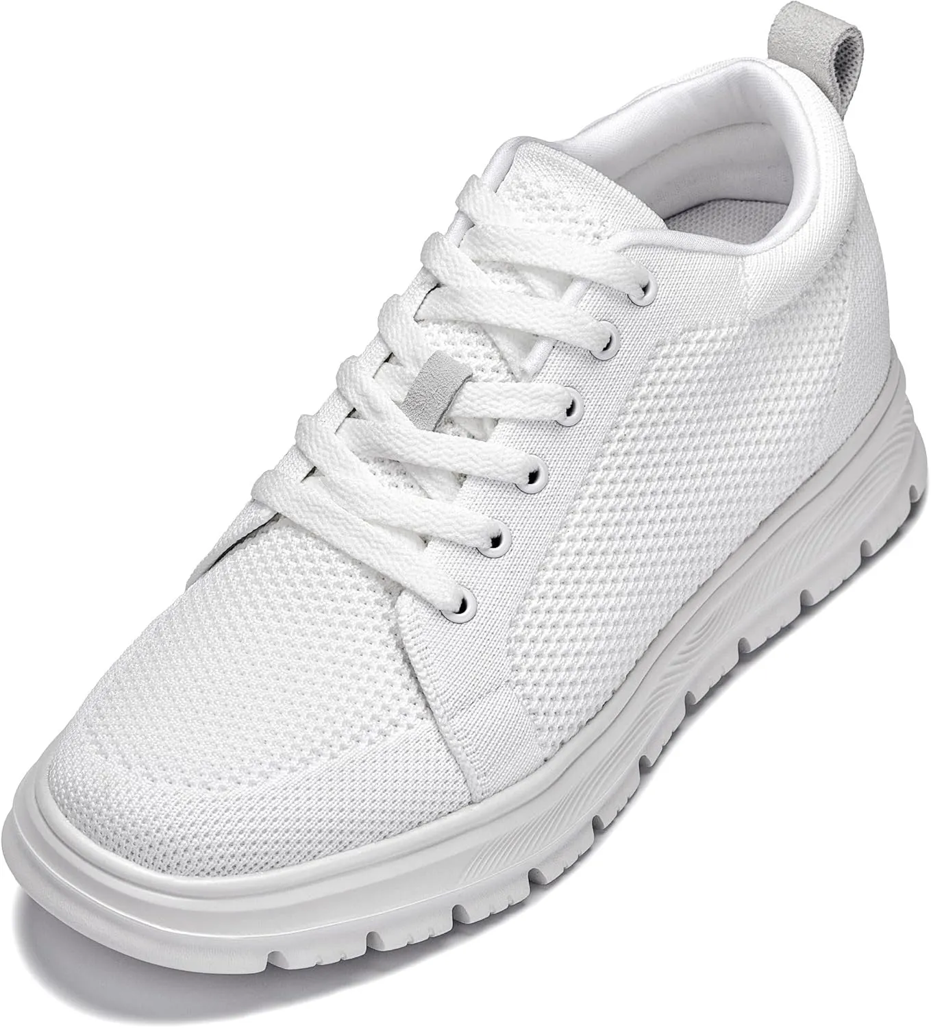 CALTO Men's Invisible Height Increasing Elevator Casual Shoes - White/White Sole Light-Weight Lace-up Knitted Casual Sporty Sneakers - 2.4 Inches Taller - X2321 - Size 8 D(M) US