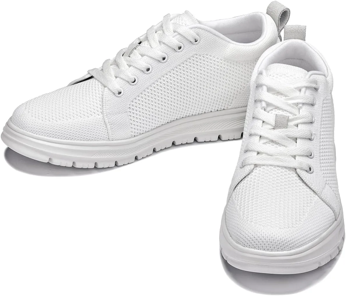 CALTO Men's Invisible Height Increasing Elevator Casual Shoes - White/White Sole Light-Weight Lace-up Knitted Casual Sporty Sneakers - 2.4 Inches Taller - X2321 - Size 8 D(M) US