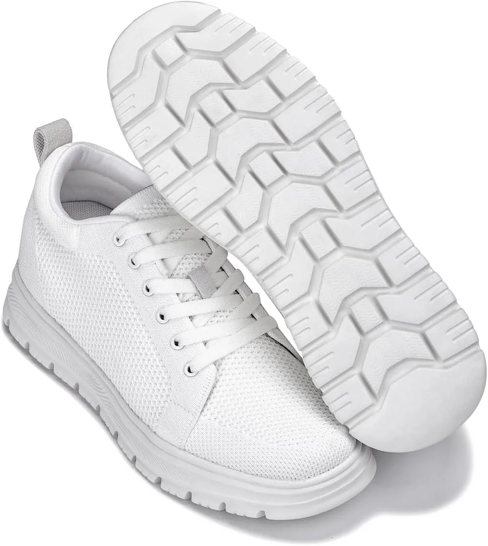 CALTO Men's Invisible Height Increasing Elevator Casual Shoes - White/White Sole Light-Weight Lace-up Knitted Casual Sporty Sneakers - 2.4 Inches Taller - X2321 - Size 8 D(M) US