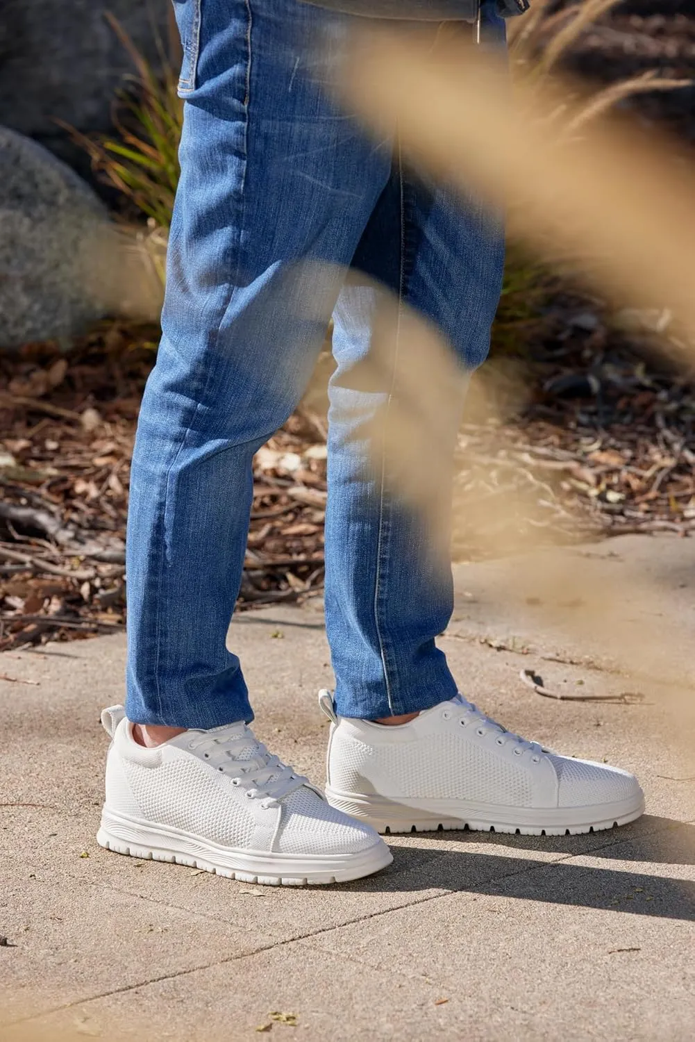 CALTO Men's Invisible Height Increasing Elevator Casual Shoes - White/White Sole Light-Weight Lace-up Knitted Casual Sporty Sneakers - 2.4 Inches Taller - X2321 - Size 8 D(M) US