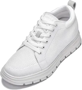 CALTO Men's Invisible Height Increasing Elevator Casual Shoes - White/White Sole Light-Weight Lace-up Knitted Casual Sporty Sneakers - 2.4 Inches Taller - X2321 - Size 8 D(M) US