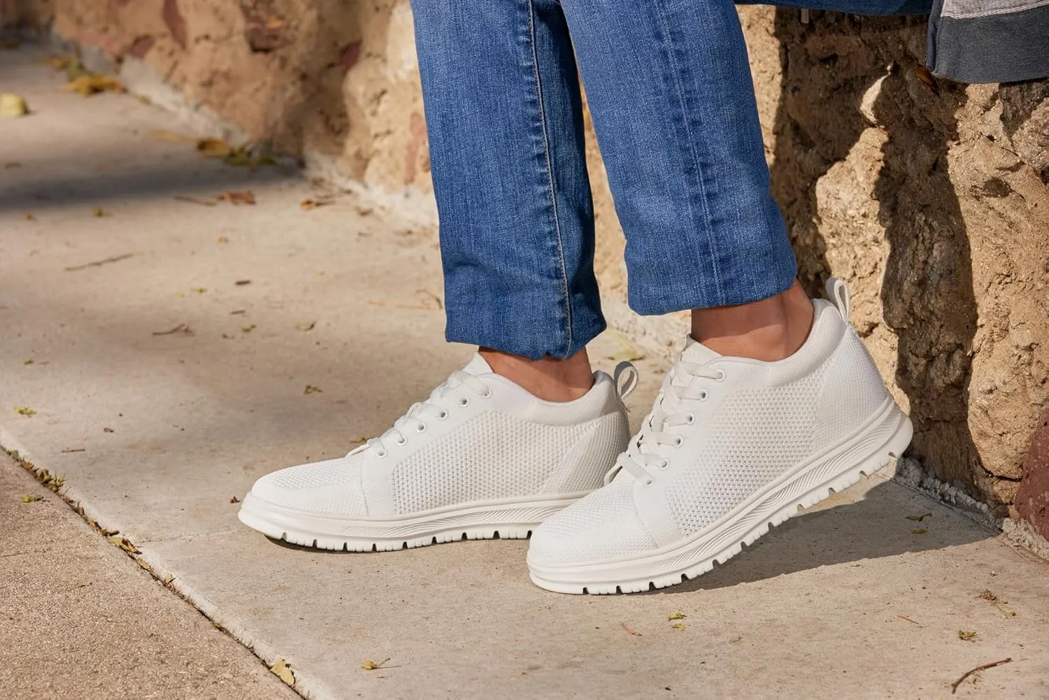 CALTO Men's Invisible Height Increasing Elevator Casual Shoes - White/White Sole Light-Weight Lace-up Knitted Casual Sporty Sneakers - 2.4 Inches Taller - X2321 - Size 8 D(M) US