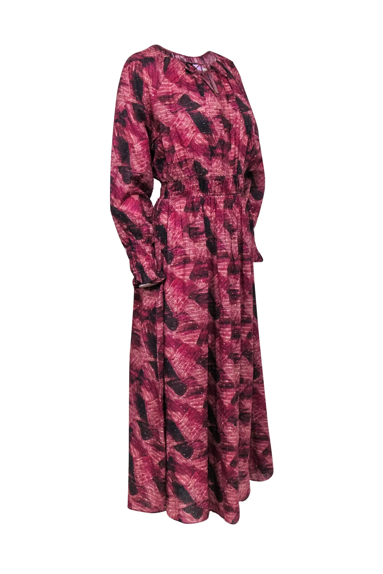 Chufy - Maroon, Beige, & Black Print Maxi Dress Sz S