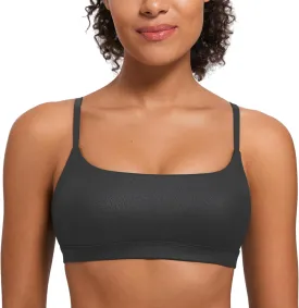 CRZ YOGA Womens Butterluxe Adjustable Spaghetti Strap Sports Bra - Scoop Neck Wireless Padded Yoga Workout Crop Top