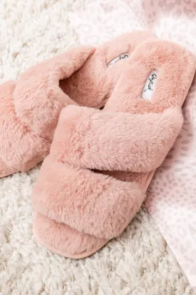 Double Strap Faux Fur Slippers In Blush - 11/3/2022