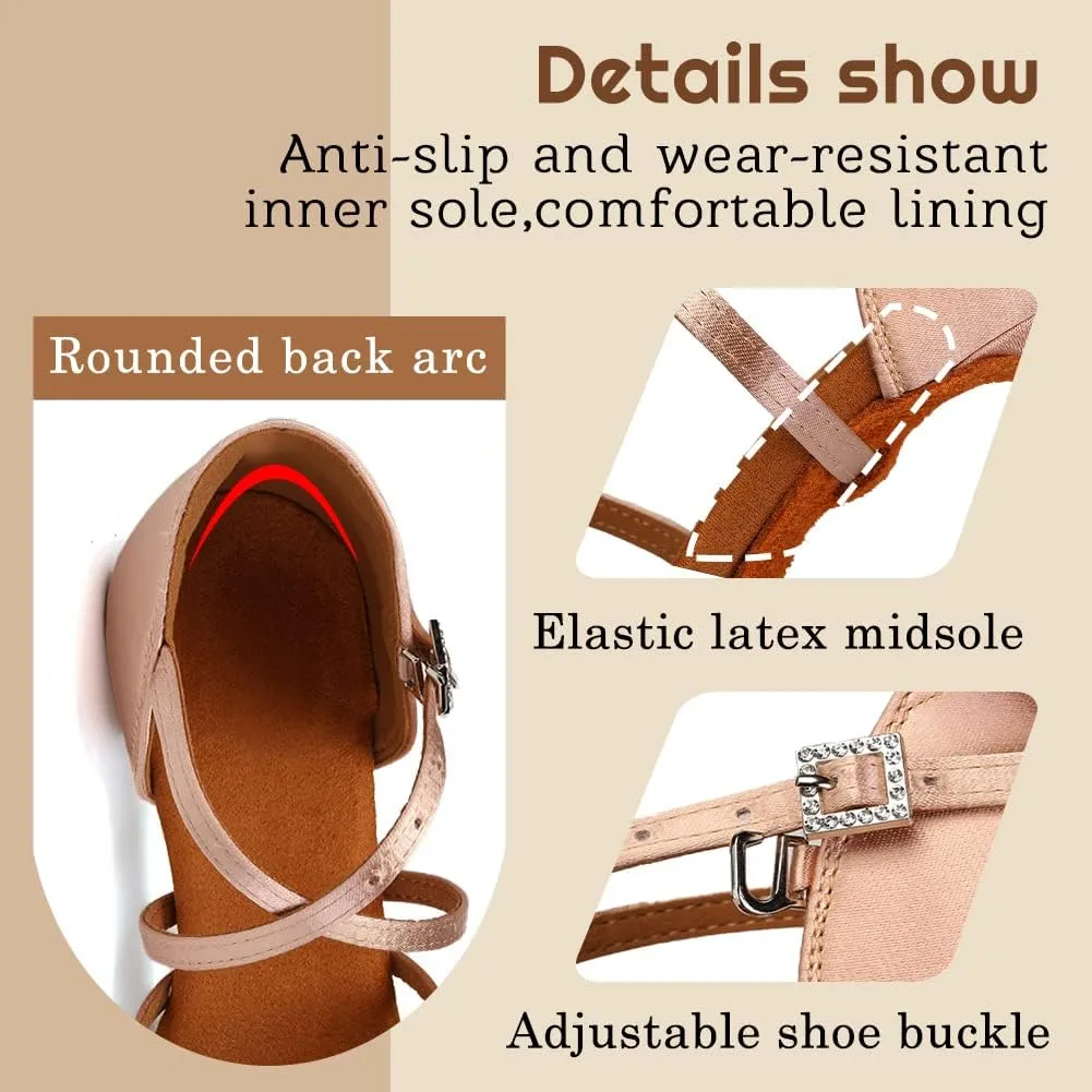Gilrs Latin Dance Shoes Tan Low Heel Tango Salsa Ballroom Dance Practice Shoes