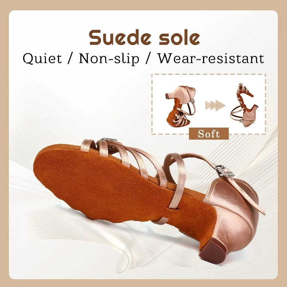 Gilrs Latin Dance Shoes Tan Low Heel Tango Salsa Ballroom Dance Practice Shoes