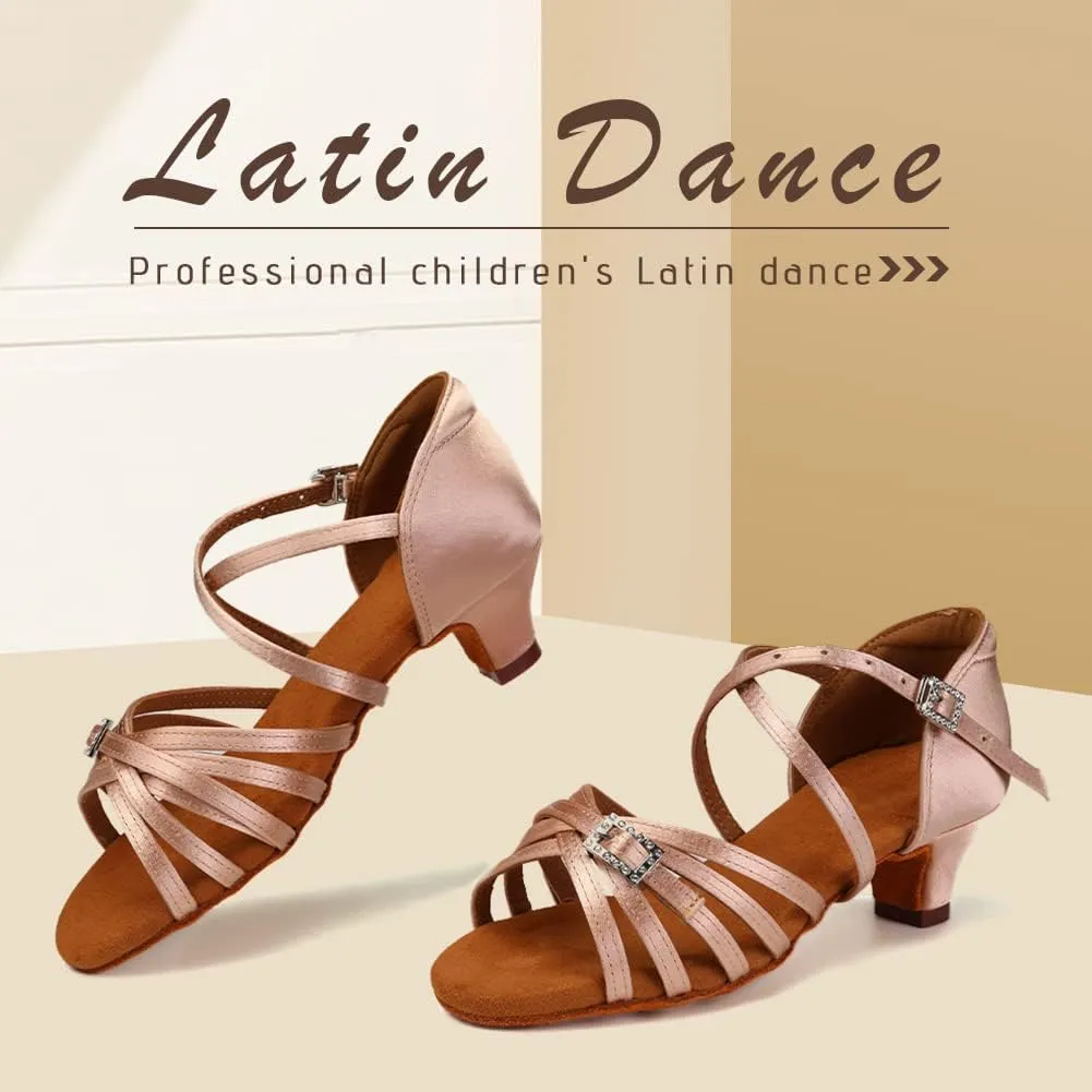 Gilrs Latin Dance Shoes Tan Low Heel Tango Salsa Ballroom Dance Practice Shoes