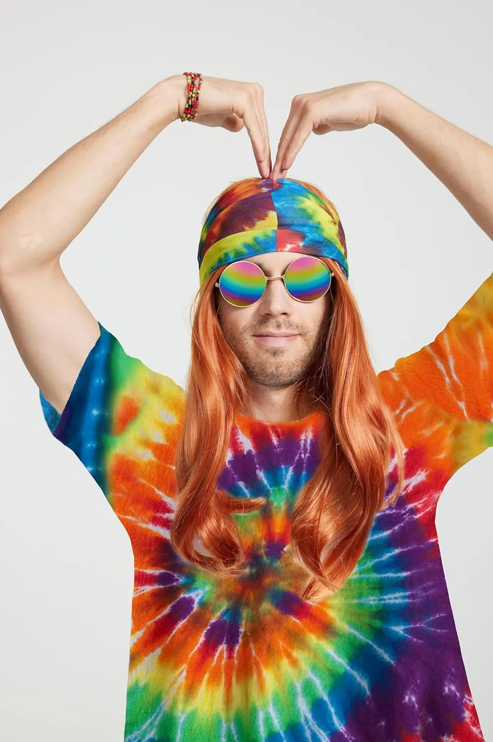 Gionforsy Hippie Costume Outfit for Men Women 60s 70s Costume Accessories T-shirt Peace Necklace for Halloween Costume Party