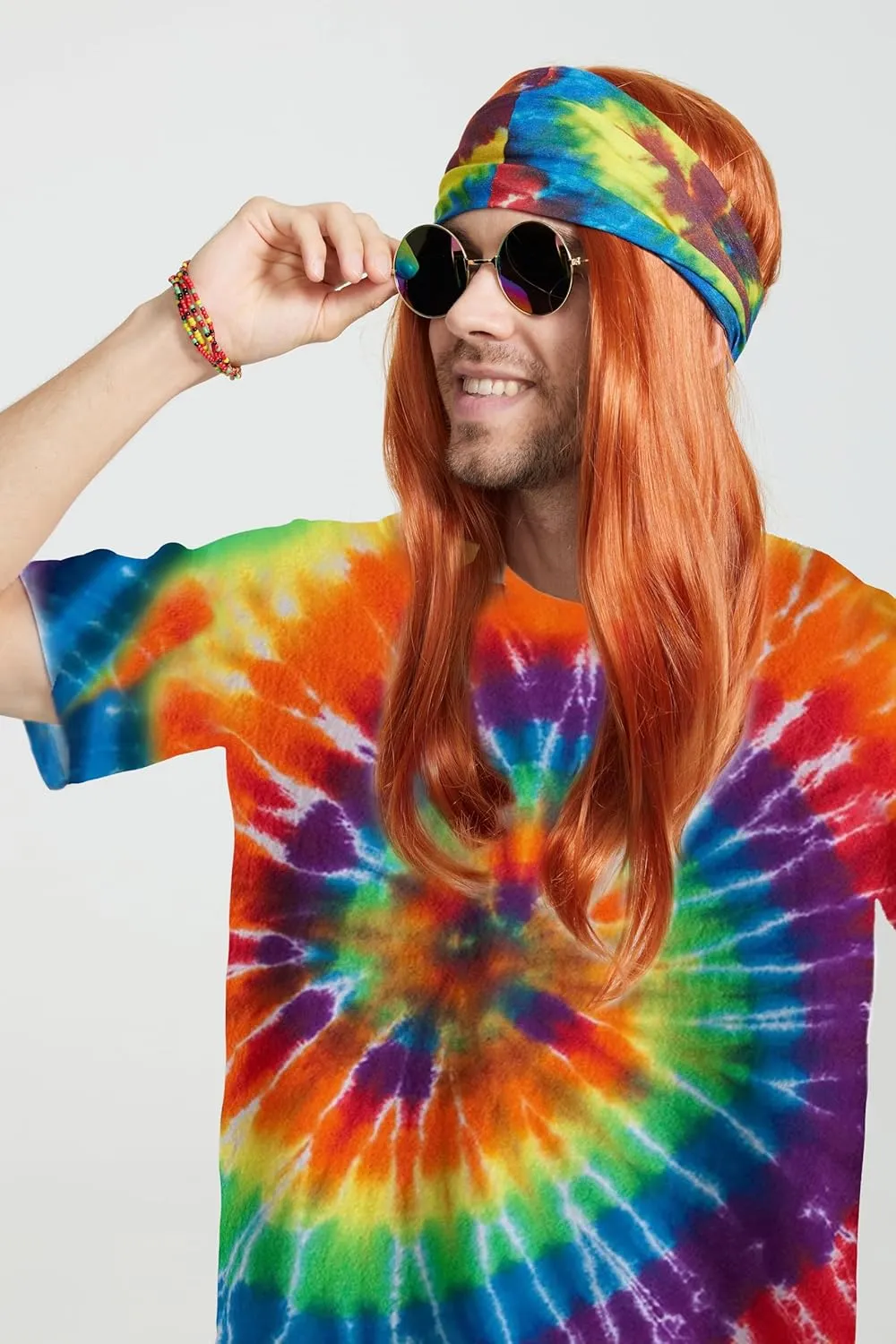 Gionforsy Hippie Costume Outfit for Men Women 60s 70s Costume Accessories T-shirt Peace Necklace for Halloween Costume Party