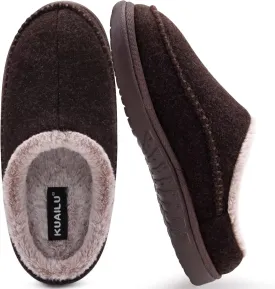 KuaiLu Mens Clog Slippers with Arch Support Suede Faux Fur Memory Foam Warm House Shoes Comfortable Slip-on Mans Bedroom Indoor Outdoor Slippers Rubber Sole Size 7-16