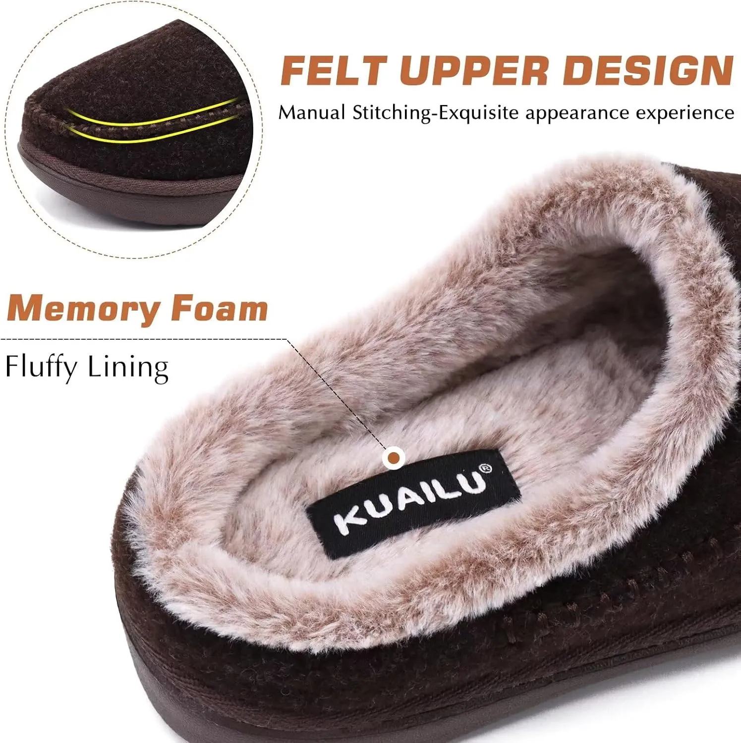 KuaiLu Mens Clog Slippers with Arch Support Suede Faux Fur Memory Foam Warm House Shoes Comfortable Slip-on Mans Bedroom Indoor Outdoor Slippers Rubber Sole Size 7-16