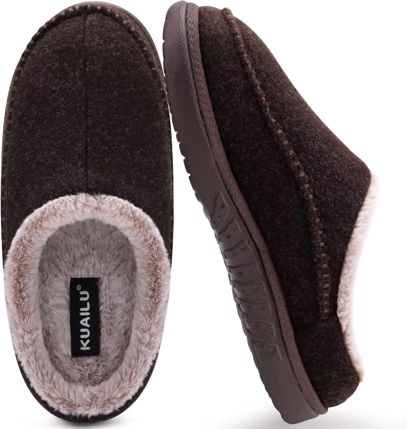 KuaiLu Mens Clog Slippers with Arch Support Suede Faux Fur Memory Foam Warm House Shoes Comfortable Slip-on Mans Bedroom Indoor Outdoor Slippers Rubber Sole Size 7-16