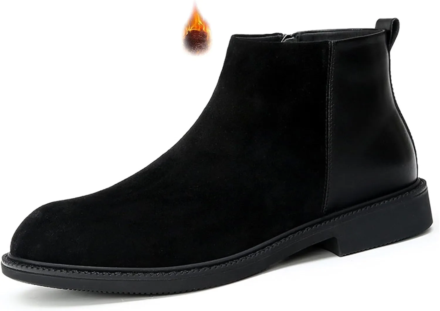Men's Genuine Leather Slip-On Chelsea Boots with Side Zipper Classic Round Toe Soft Bottom Low Block Heel Dress Ankle Boots Casual Anti-Slip Bootie