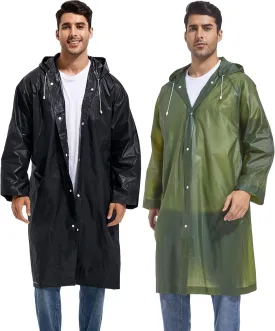 Rain Ponchos for Adults Reusable Raincoats Survival Heavy Duty Military Impermeable 2 Packs Rain Coat??