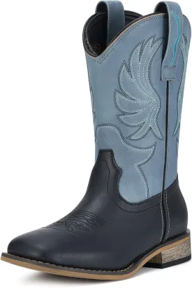 Rollda Kids Cowboy Boots for Boys Girls Western Square Toe Cowgirl Boots with Walking Heel (Toddler/Little Kid/Big Kid)
