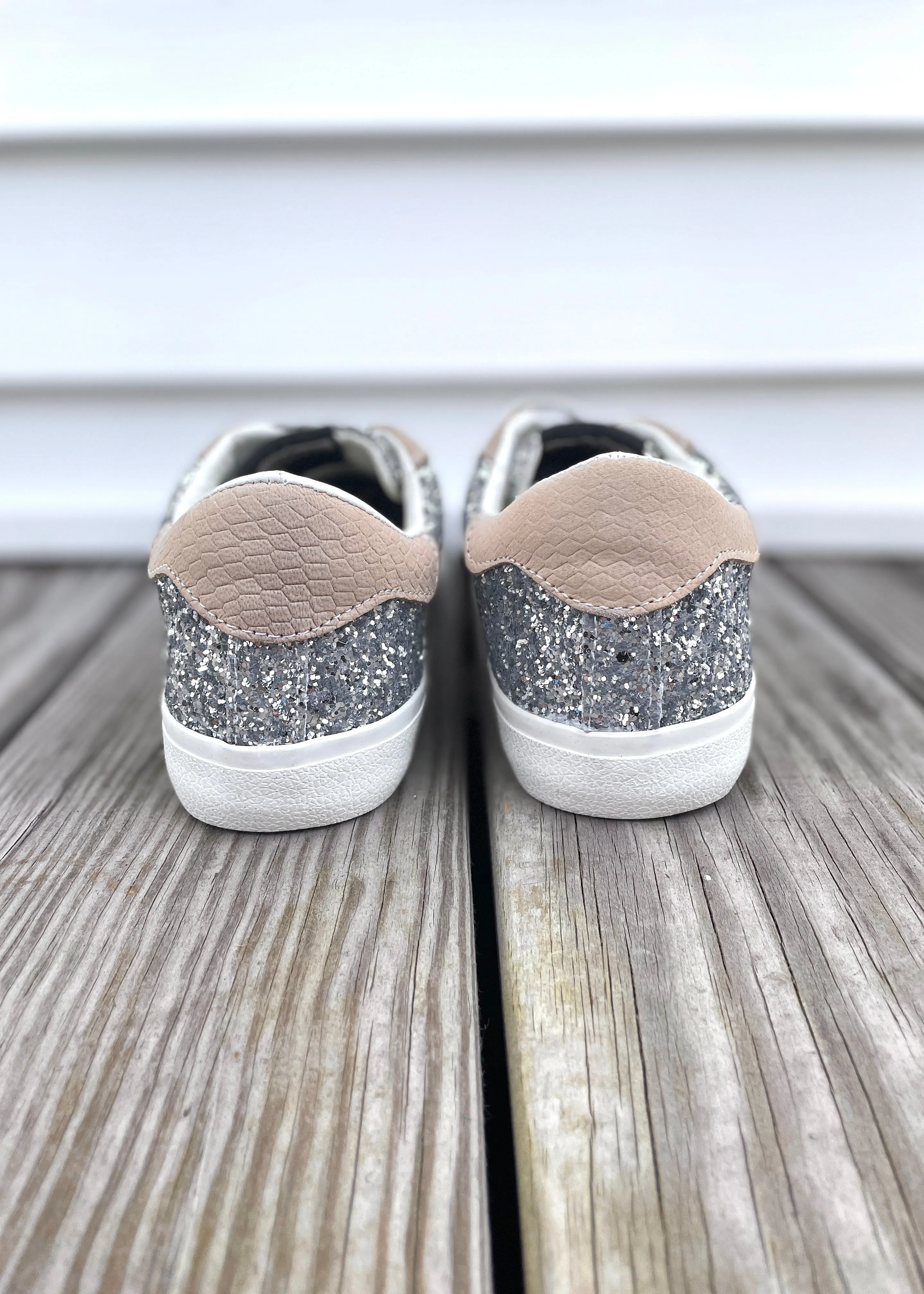 silver glitter low top sneaker