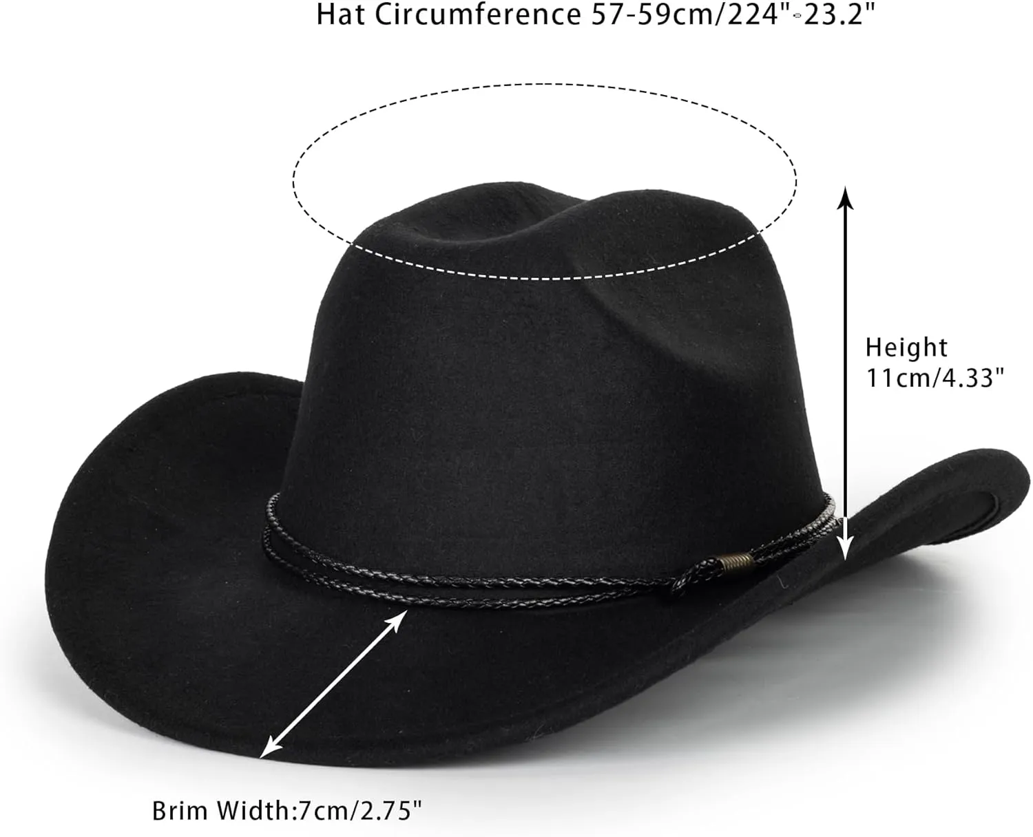 Western Cowboy Hat for Men Women Classic Fedora Hat with Buckle Belt (Size:M-L)