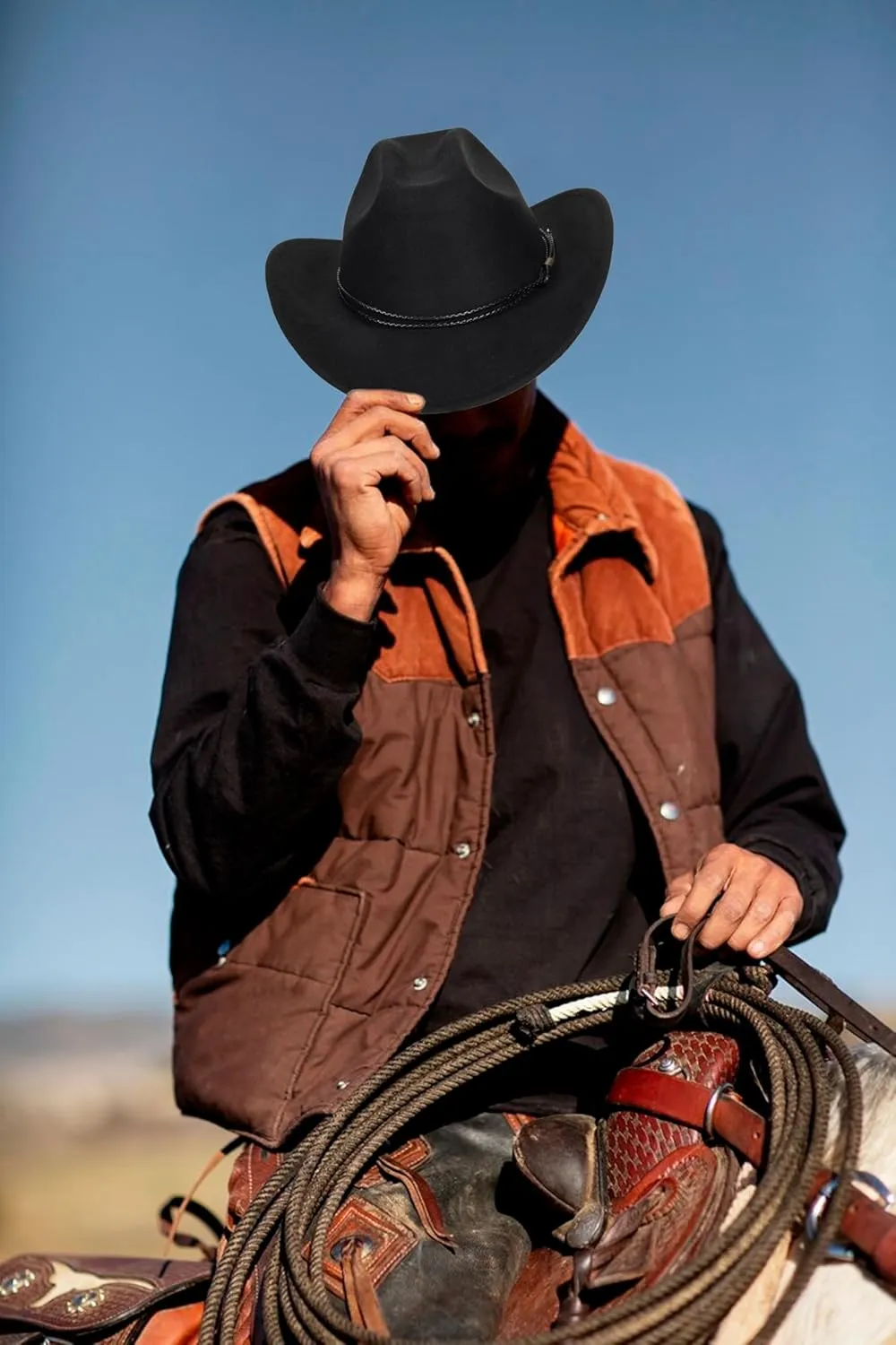 Western Cowboy Hat for Men Women Classic Fedora Hat with Buckle Belt (Size:M-L)