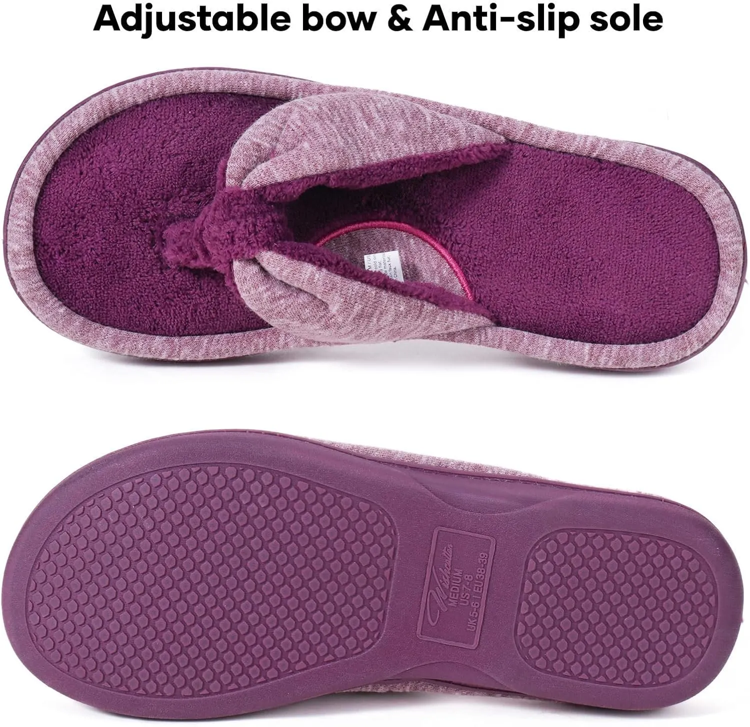 Wishcotton Women's Memory Foam Spa Thong Flip Flops Cozy Indoor Slippers, Ladies Summer Lightweight Open Toe House Sandals