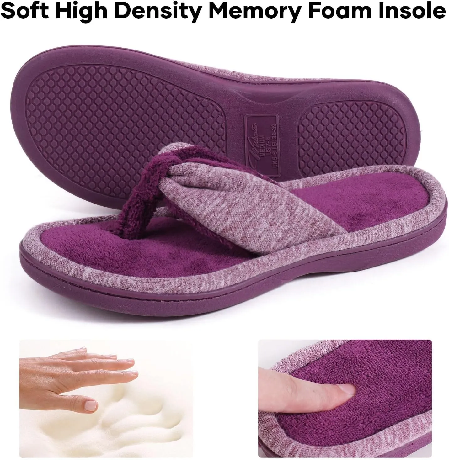 Wishcotton Women's Memory Foam Spa Thong Flip Flops Cozy Indoor Slippers, Ladies Summer Lightweight Open Toe House Sandals