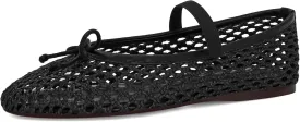 Woven Ballet Flats for Women Cute Raffia Mary Janes Bow Elastic Strap Summer Straw Comfortable Casual Dressy Shoes